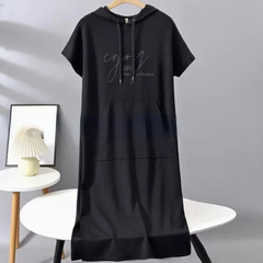 Icone™ DrawstringDress: Dames Knus Met Capuchon Met Trekkoord Midi Jurk