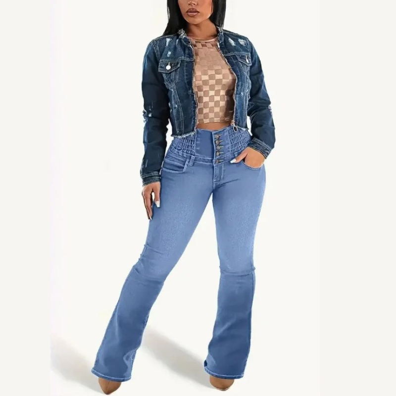 Icone™ FlareJeans: Stijlvolle Rekbare Hoge Taille Chic Flare Spijkerbroek