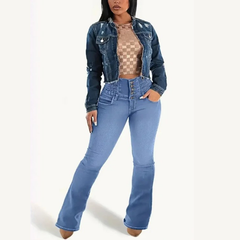 Icone™ FlareJeans: Stijlvolle Rekbare Hoge Taille Chic Flare Spijkerbroek