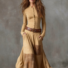 Icone™ ClassicDress: Luxe Retro Taille-Accentuerende Vintage Patchwork Klassieke Jurk