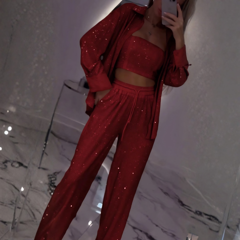 Icone™ ShinySet: Dames Elegante Drie-Delige Sexy Glanzende Set