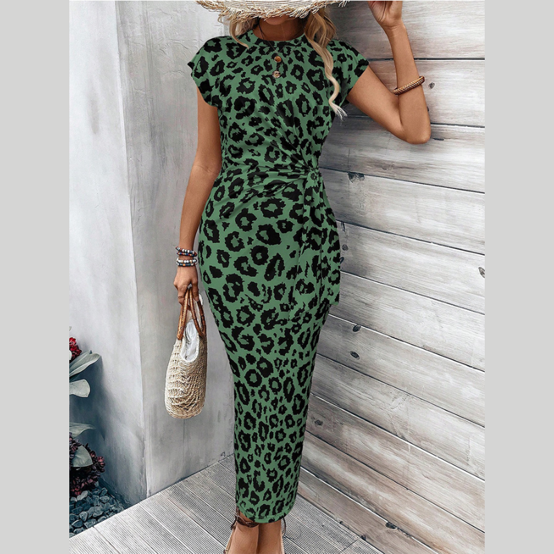 Icone™ LeopardMidi: Elegante Pasvorm Dames Midi Jurk Met Luipaardprint