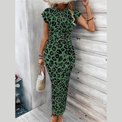Icone™ LeopardMidi: Elegante Pasvorm Dames Midi Jurk Met Luipaardprint
