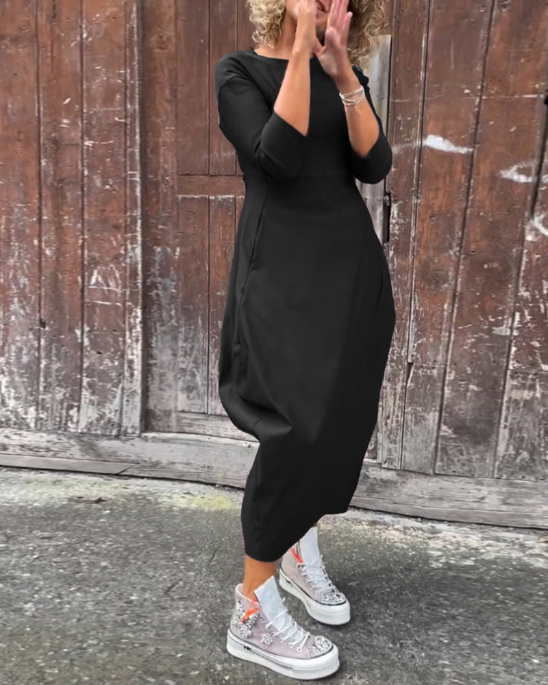 Icone™ SleekDress: Minimalistische Lange Sleek Mouw Elegante Casual Fit Jurk