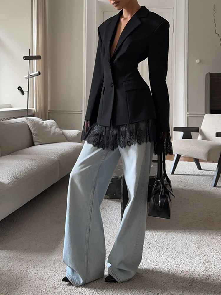 Icone™ LuxuryBlazer: Dames Kant Dubbele-Revers Luxe Blazer