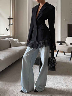 Icone™ LuxuryBlazer: Dames Kant Dubbele-Revers Luxe Blazer