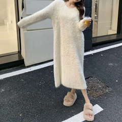 Icone™ CozyDress: Dames Elegante Nep-Zacht V-Hals Maxi Cozy Jurk