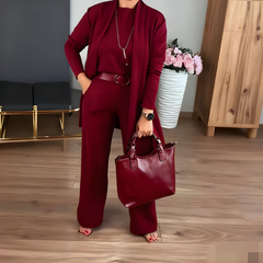 Icone™ ClassySet: Stijlvol Dames 3-Delig Lang Cardigan En Broek Chique Set