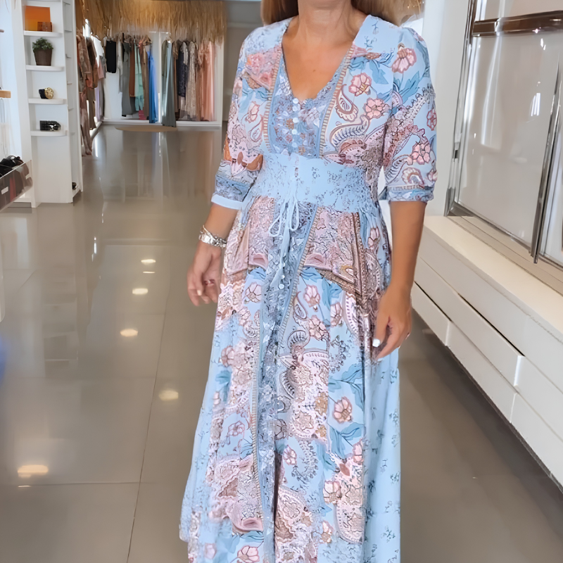 Icone™ LongDress: Elegante Comfortabele Bloemen V-Hals Lange Jurk