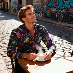 Icone™ RetroPolo: Disco Nacht Heren Lange Mouwen Vintage Retro Polo