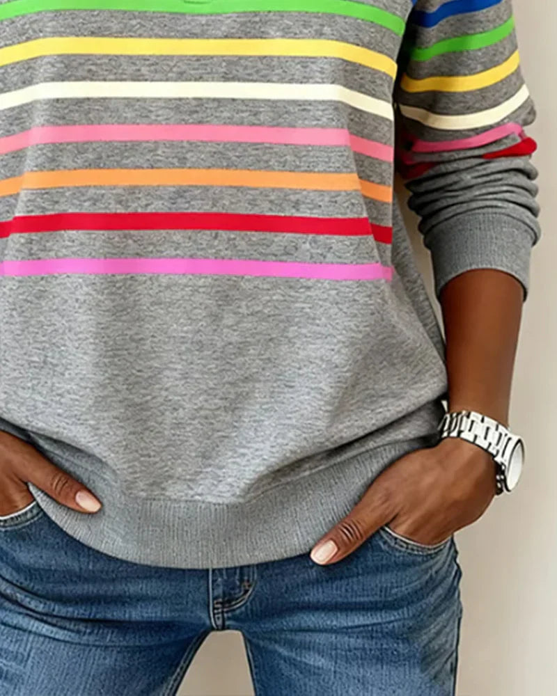 Icone™ ComfySweatshirt: Regenboog Streep Casual De Helft-Rits Comfortabel Sweatshirt
