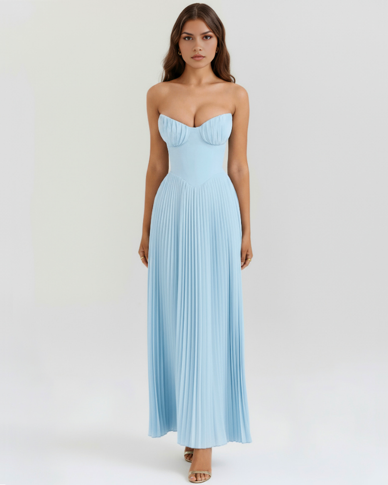 Icone™ FlexDress: Strapless Flexibele Feeststijl Plissé Maxi Jurk