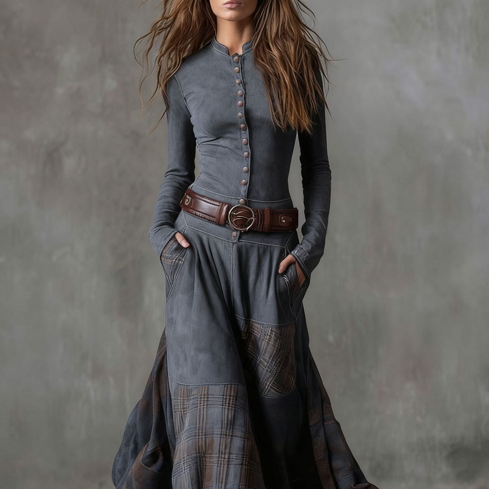 Icone™ ClassicDress: Luxe Retro Taille-Accentuerende Vintage Patchwork Klassieke Jurk