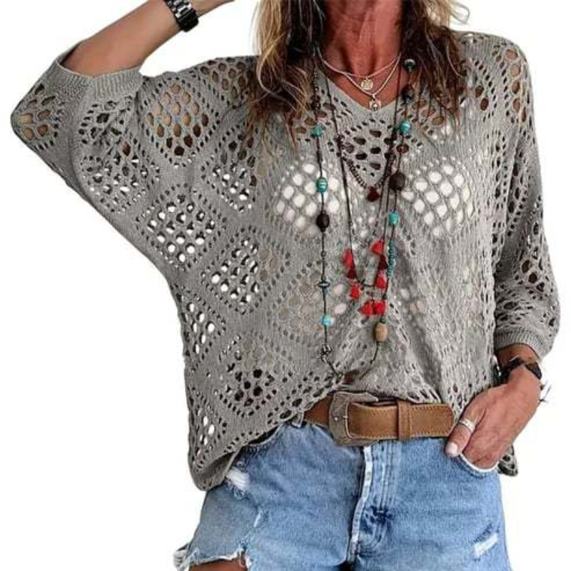 Icone™ CrochetCoverup: Bohemian Zomer Mid-Lengte Mouwen Coverup