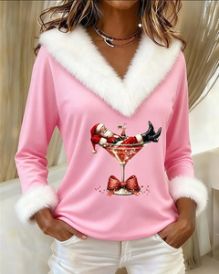 Icone™ ChristmasLongSleeve – Dames Comfortabel V-Hals Kerst Lange Mouw Topje