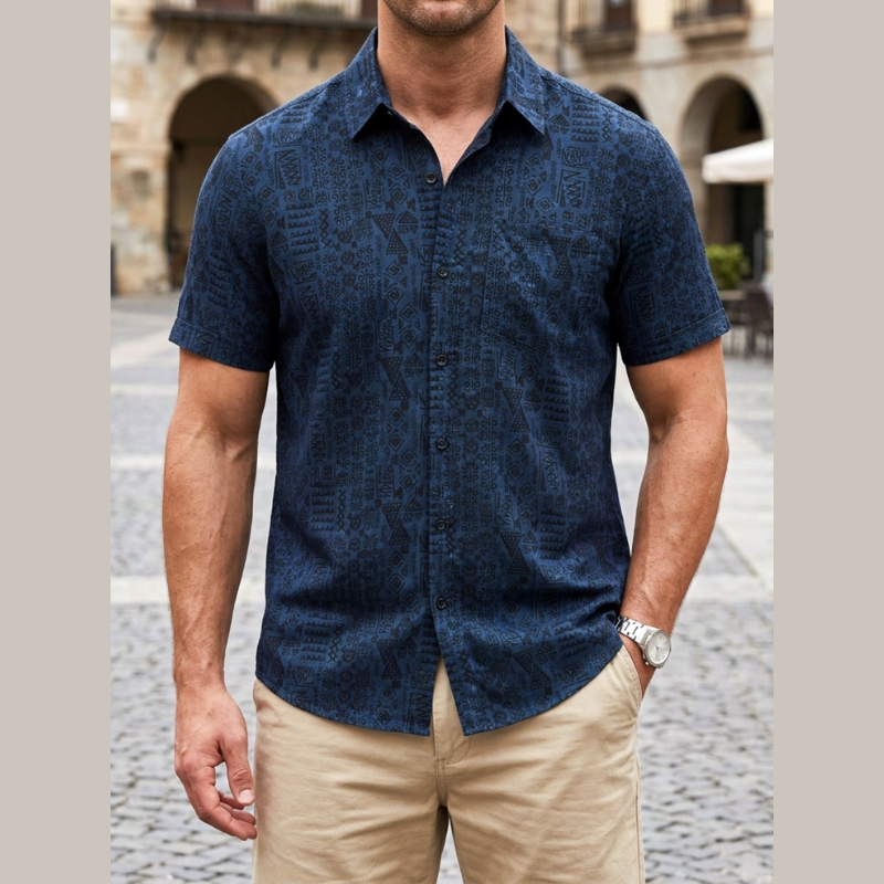 Icone™ VersatileShirt: Heren Veelzijdig Patroon Kort Mouw Knop Omlaag Shirt
