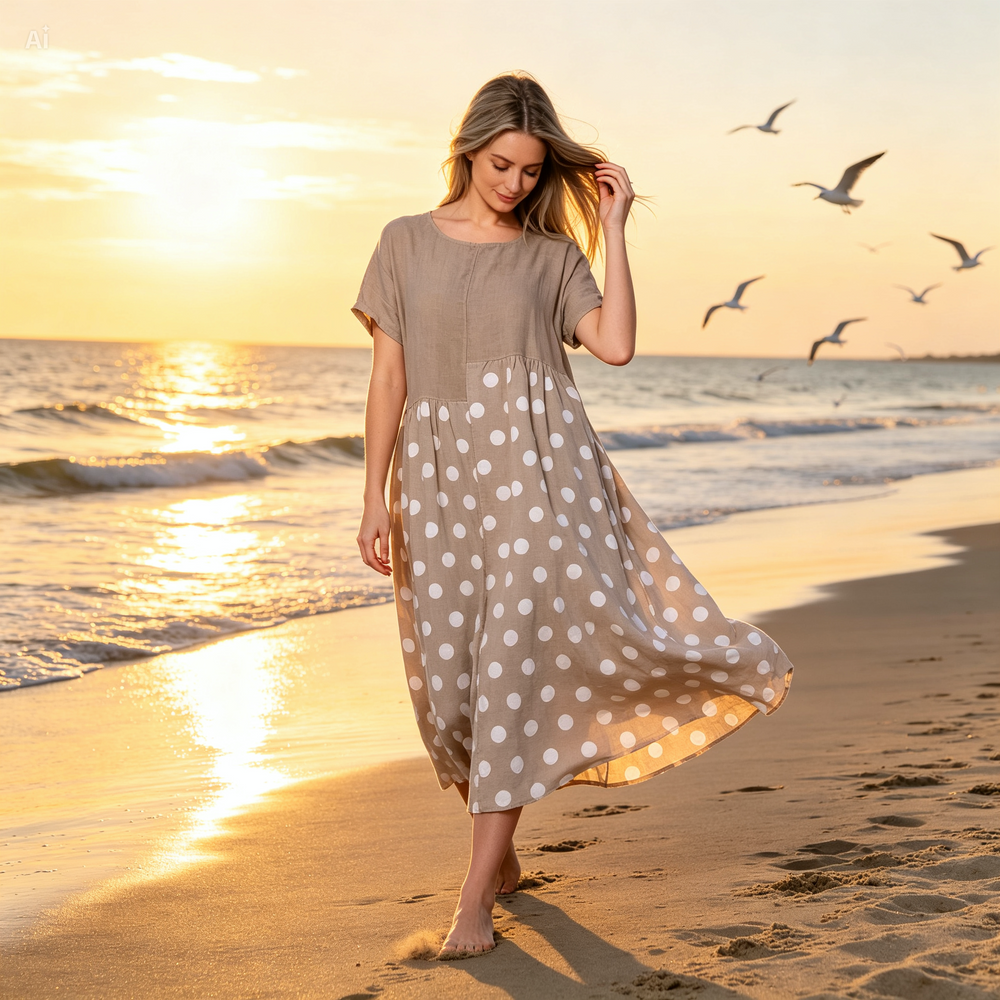 Icone™ PolkadotDress: Toevallig Loszittend  Fit Polkadot Maxi Jurk