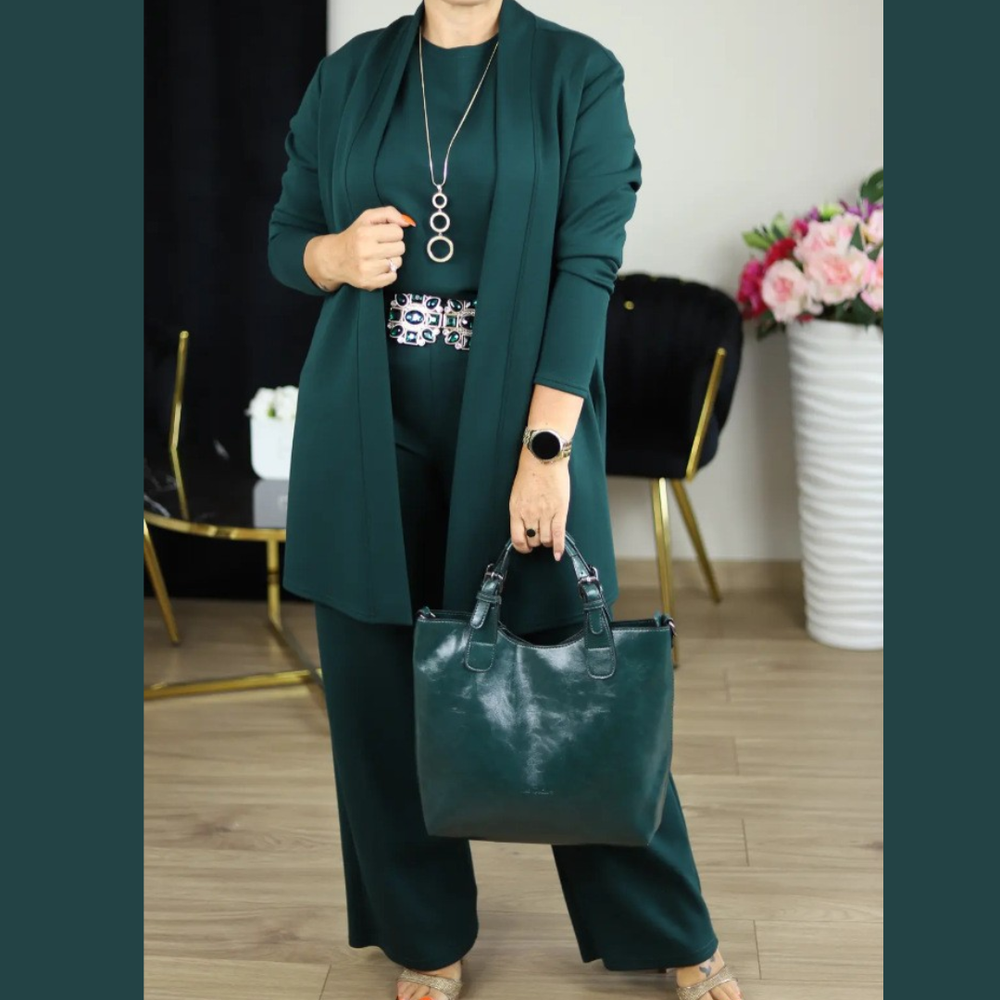 Icone™ ClassySet: Stijlvol Dames 3-Delig Lang Cardigan En Broek Chique Set