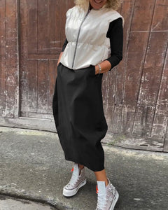 Icone™ SleekDress: Minimalistische Lange Sleek Mouw Elegante Casual Fit Jurk