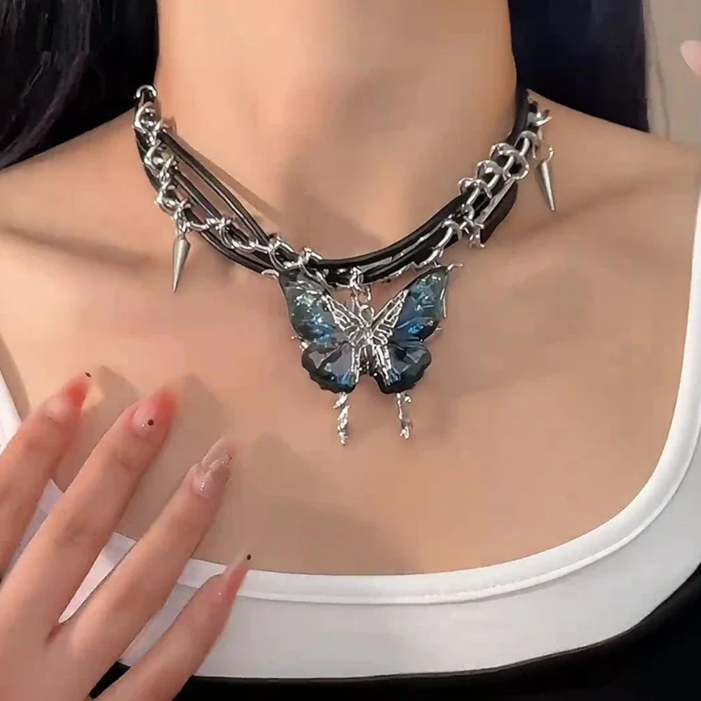 Jewelance™ ButterflyChoker 1+1 GRATIS: Modieus Verbluffende Glanzende Spiked Vlinder Choker