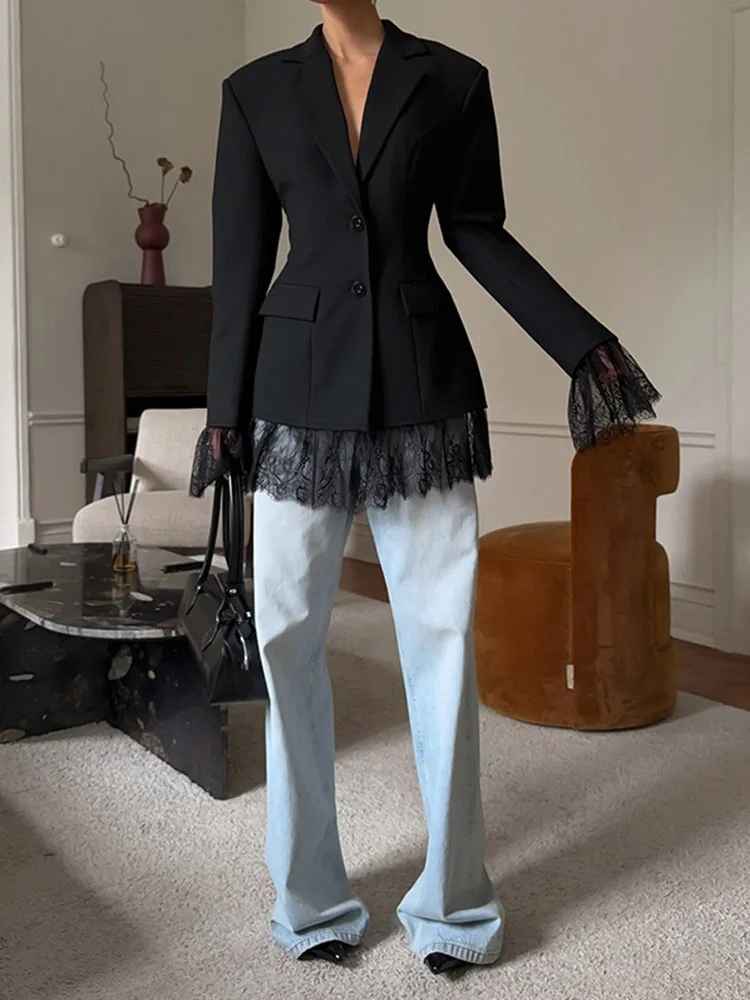 Icone™ LuxuryBlazer: Dames Kant Dubbele-Revers Luxe Blazer