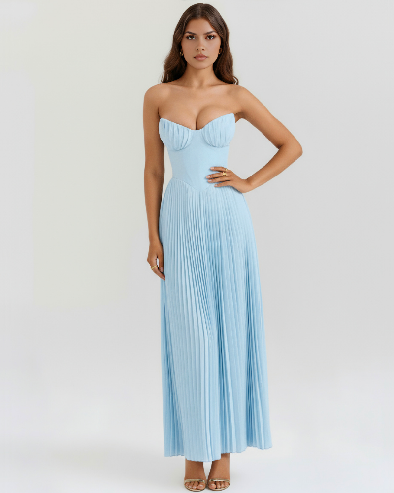 Icone™ FlexDress: Strapless Flexibele Feeststijl Plissé Maxi Jurk