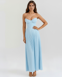 Icone™ FlexDress: Strapless Flexibele Feeststijl Plissé Maxi Jurk