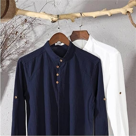 Icone™ CollarlessLongsleeves: Heren Japans Stijl Ademend Kraagloos Lange Mouwen