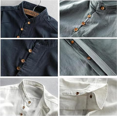 Icone™ CollarlessLongsleeves: Heren Japans Stijl Ademend Kraagloos Lange Mouwen