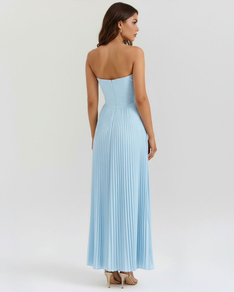 Icone™ FlexDress: Strapless Flexibele Feeststijl Plissé Maxi Jurk