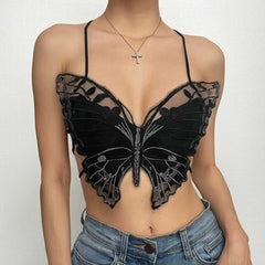 Icone™ ButterflyTop: Stijlvolle Geborduurde Halter Rugloze Vlinder Top