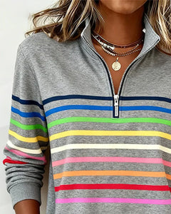 Icone™ ComfySweatshirt: Regenboog Streep Casual De Helft-Rits Comfortabel Sweatshirt