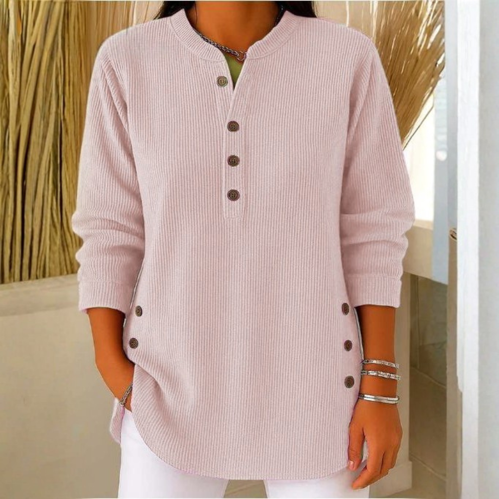 Icone™ CasualBlouse: Effen Kleur Stijlvolle Knopen Toevallig Bloes