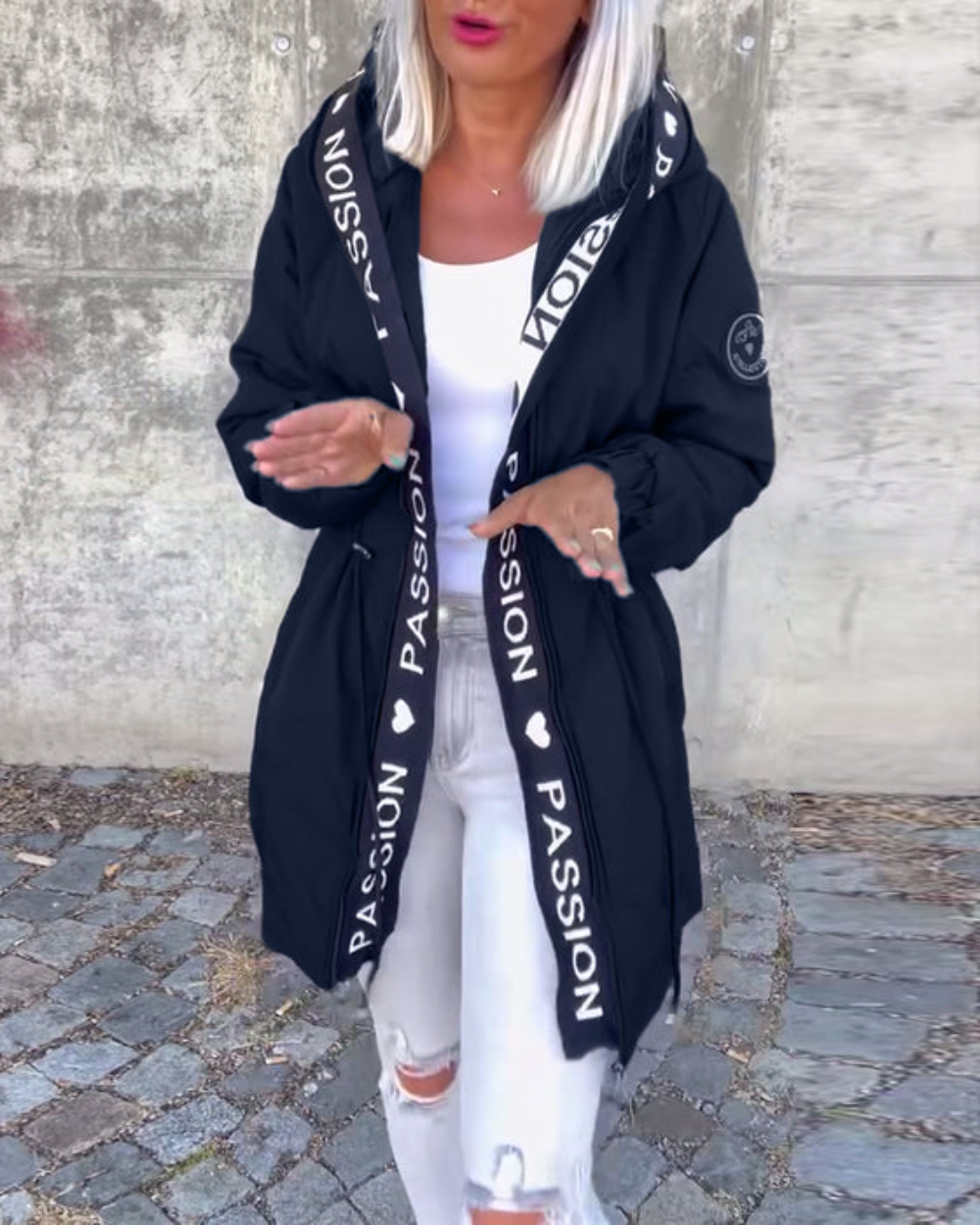 Icone™ HoodedJacket: Dames Casual Brief Afdrukken Trekkoord Met Capuchon Jas