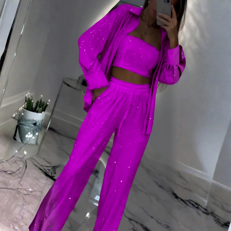 Icone™ ShinySet: Dames Elegante Drie-Delige Sexy Glanzende Set