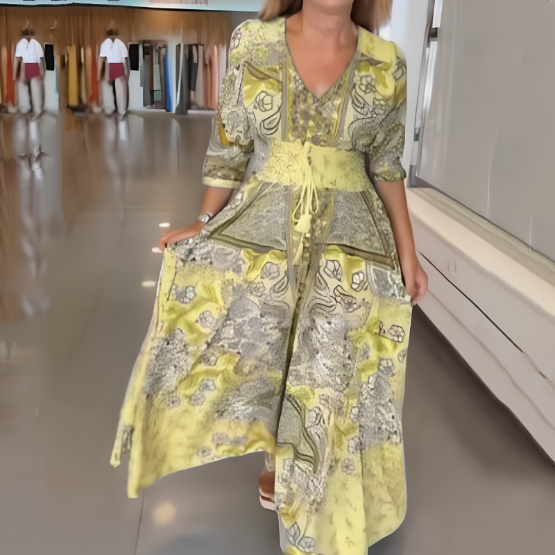 Icone™ LongDress: Elegante Comfortabele Bloemen V-Hals Lange Jurk
