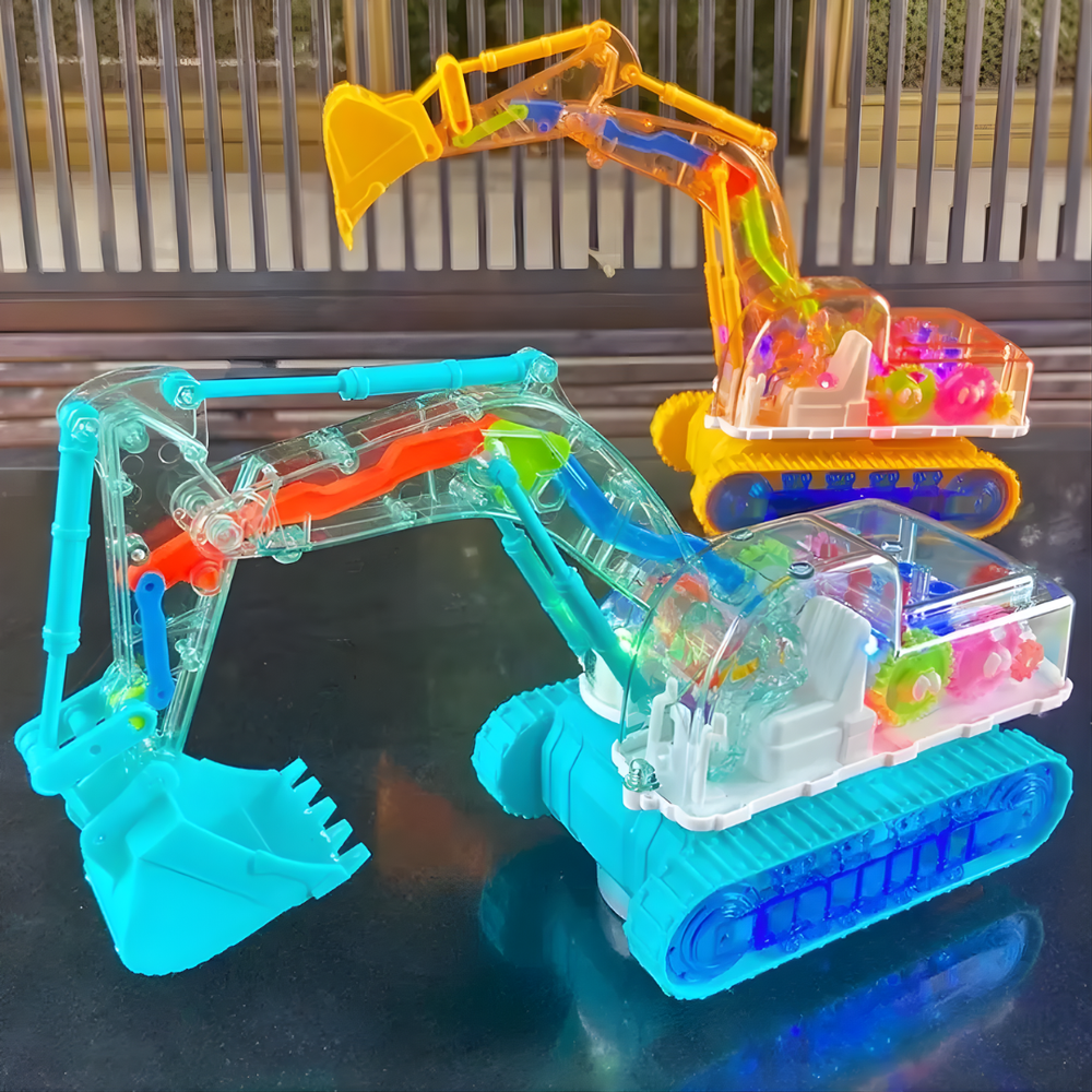 Kletshuts™ TransparentExcavator: Kinderkleurige LED Transparante Gear Elektrische Graafmachine Speelgoed