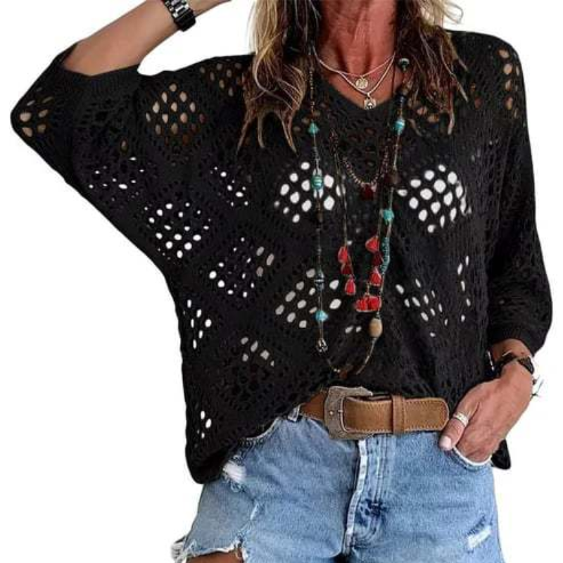 Icone™ CrochetCoverup: Bohemian Zomer Mid-Lengte Mouwen Coverup