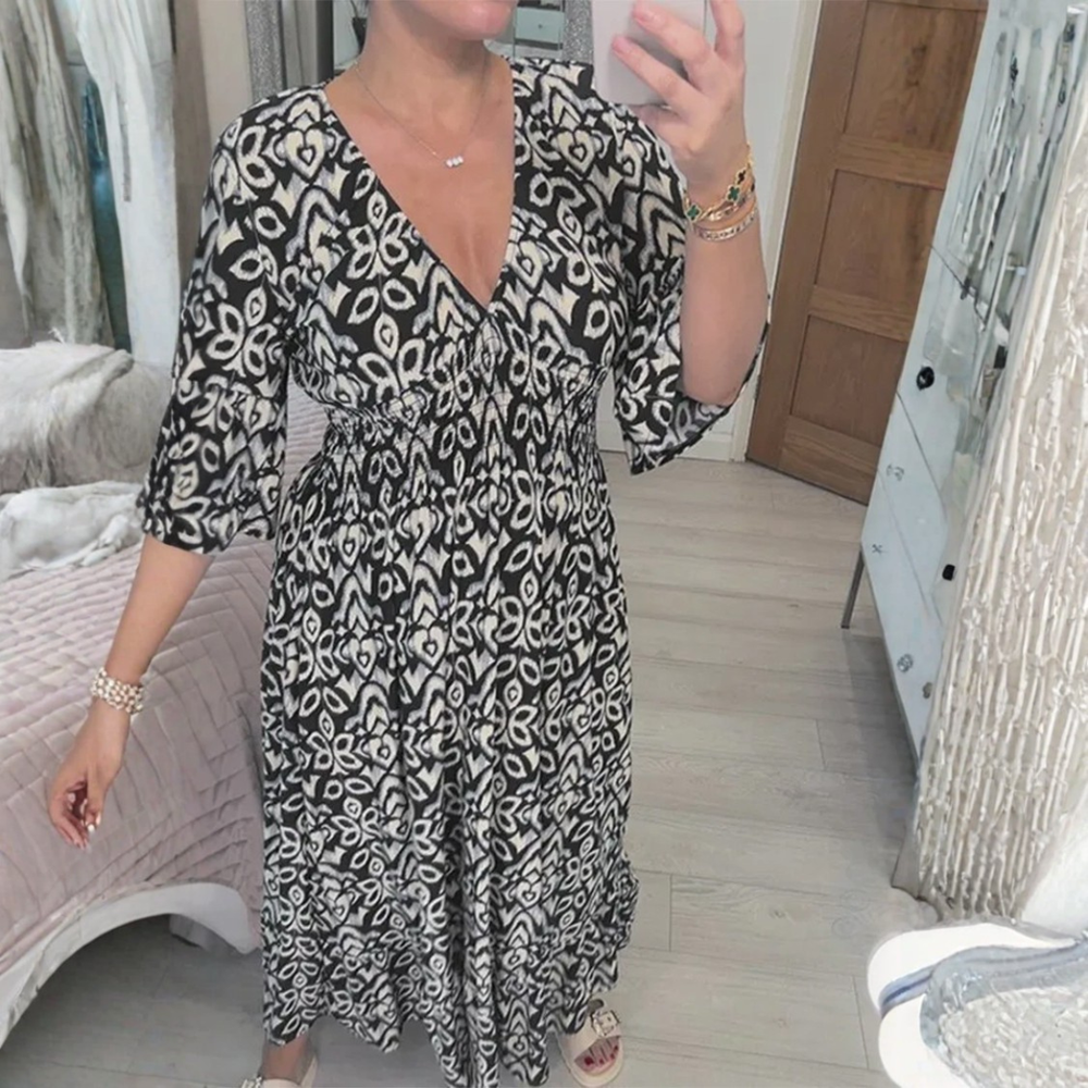 Icone™ SummerDress - Elegante Vloeiende Gedrukte V-Hals Maxi Zomerjurk