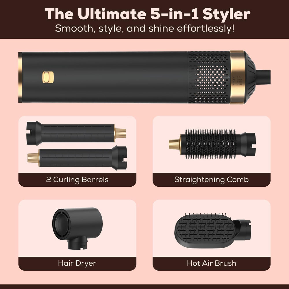 Rose® StylingBrush: 5-In-1 Verwisselbaar Haar Föhn En Styling Borstel