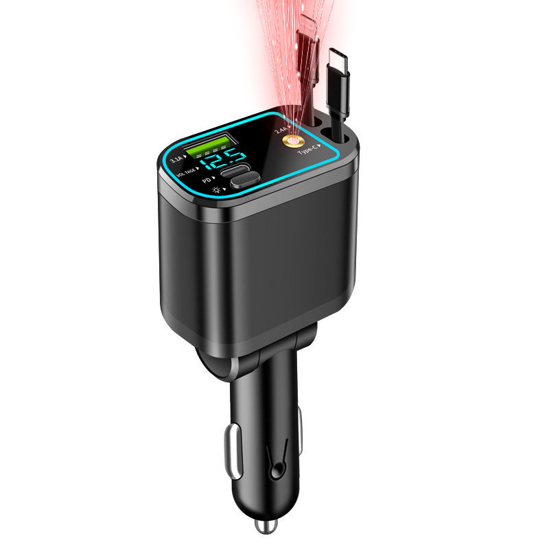 CarCharger: 5-In-1 Opladen Poort Intrekbaar Kabel Snel Auto Oplader