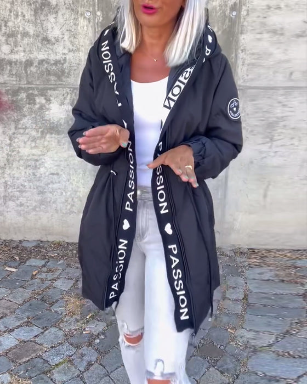 Icone™ HoodedJacket: Dames Casual Brief Afdrukken Trekkoord Met Capuchon Jas