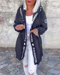 Icone™ HoodedJacket: Dames Casual Brief Afdrukken Trekkoord Met Capuchon Jas