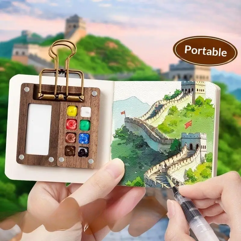 PaintPalette: Mini Houten Draagbare Kunstenaars Verf Palette Doos