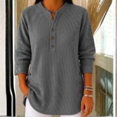 Icone™ CasualBlouse: Effen Kleur Stijlvolle Knopen Toevallig Bloes