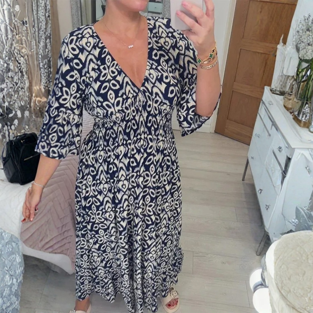 Icone™ SummerDress - Elegante Vloeiende Gedrukte V-Hals Maxi Zomerjurk