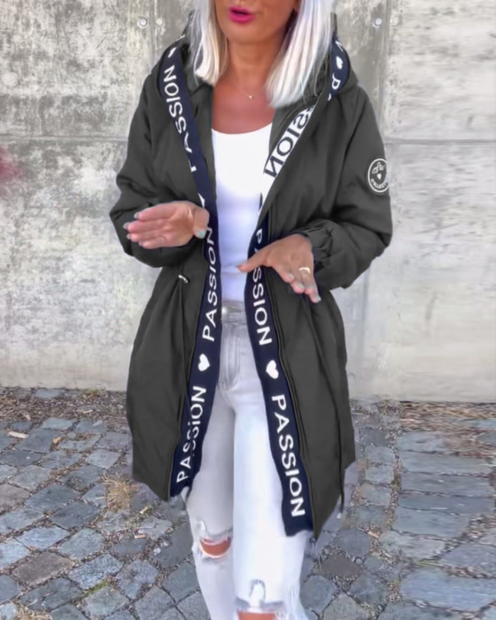 Icone™ HoodedJacket: Dames Casual Brief Afdrukken Trekkoord Met Capuchon Jas