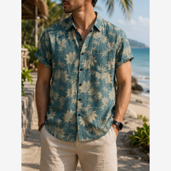Icone™ VersatileShirt: Heren Veelzijdig Patroon Kort Mouw Knop Omlaag Shirt