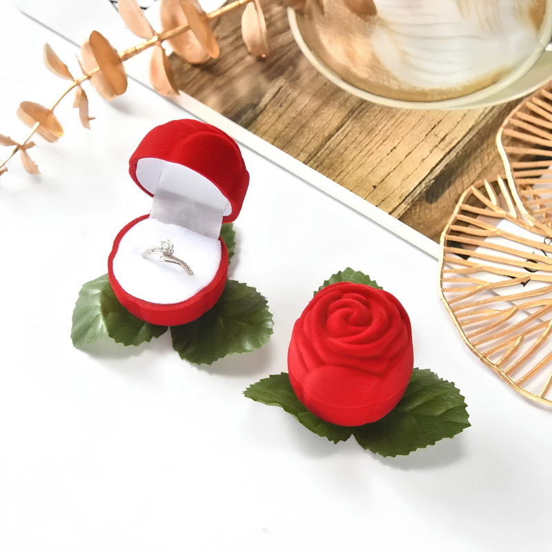 RingBox 1+1 GRATIS: Deluxe Romantische Rode Rozen Ringdoos Houder