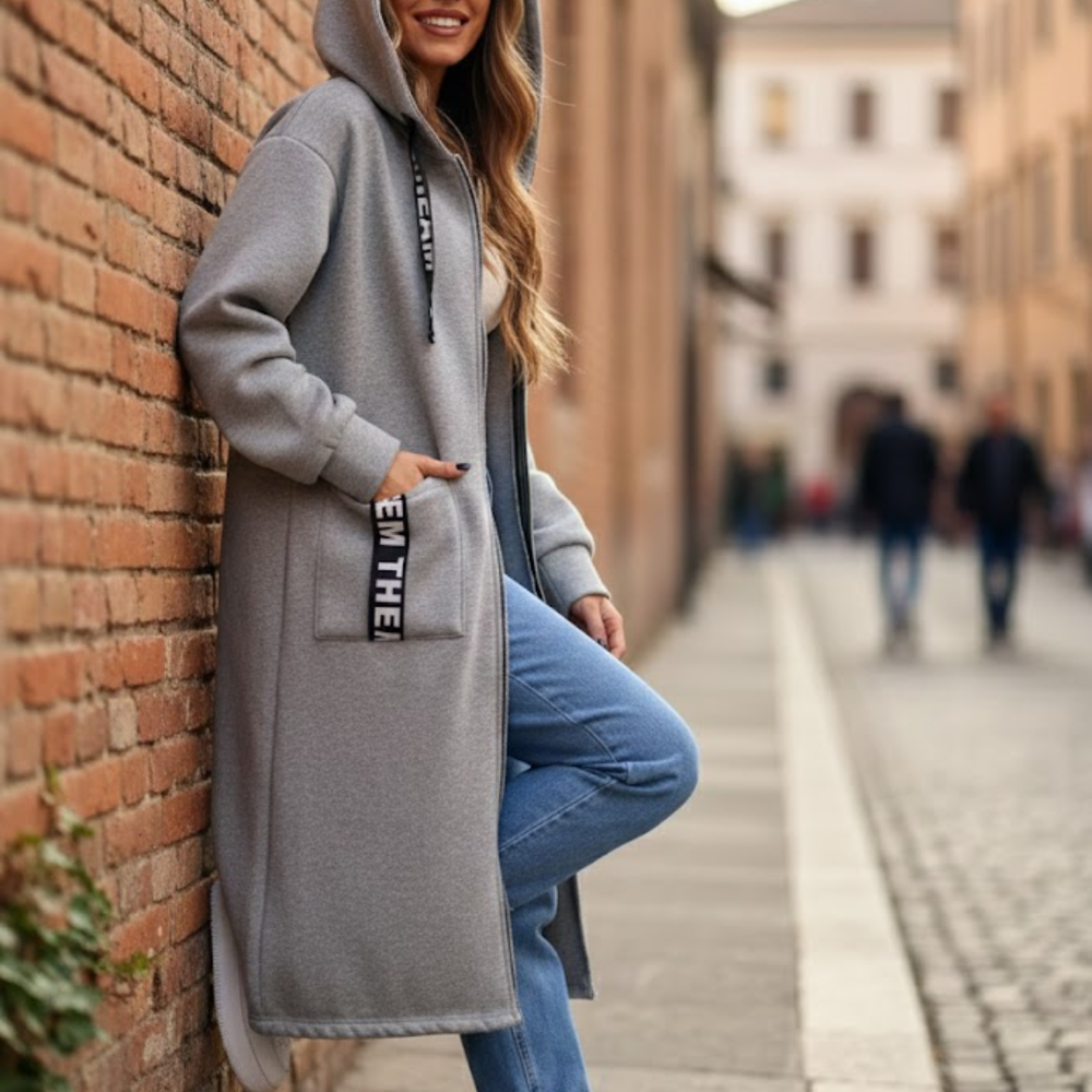 Icone™ OversizedCoat - Stijlvolle Casual Lange Rits-Omhoog Extra Groot Jas Met Capuchon